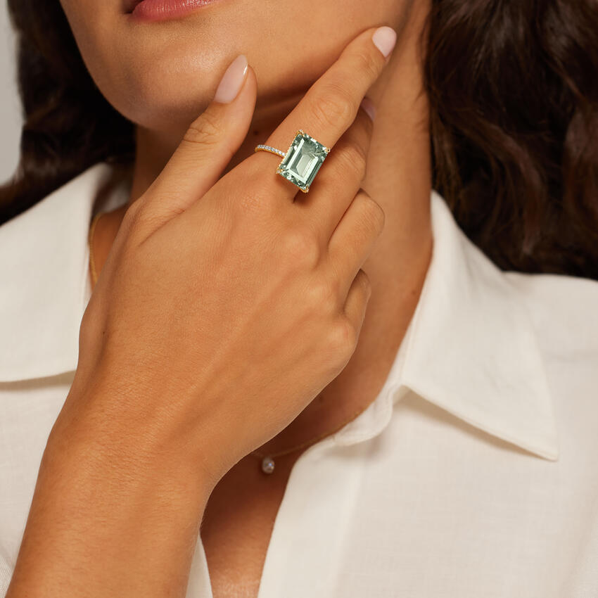 18K Yellow Gold Festivity Prasiolite and Diamond Cocktail Ring