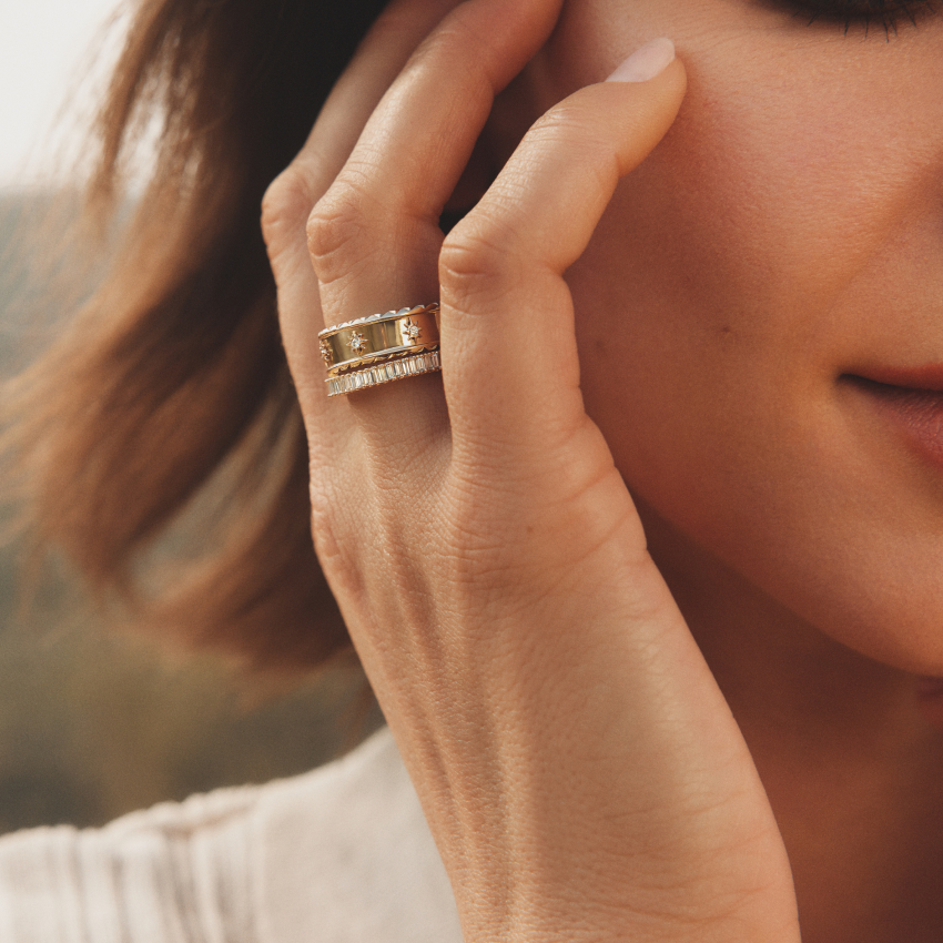 14K Yellow Gold Sol Starburst Diamond Ring