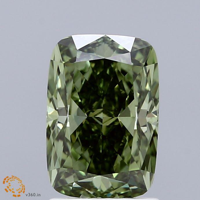 2.01 Ct. Fancy Vivid Green Cushion Lab Grown Diamond