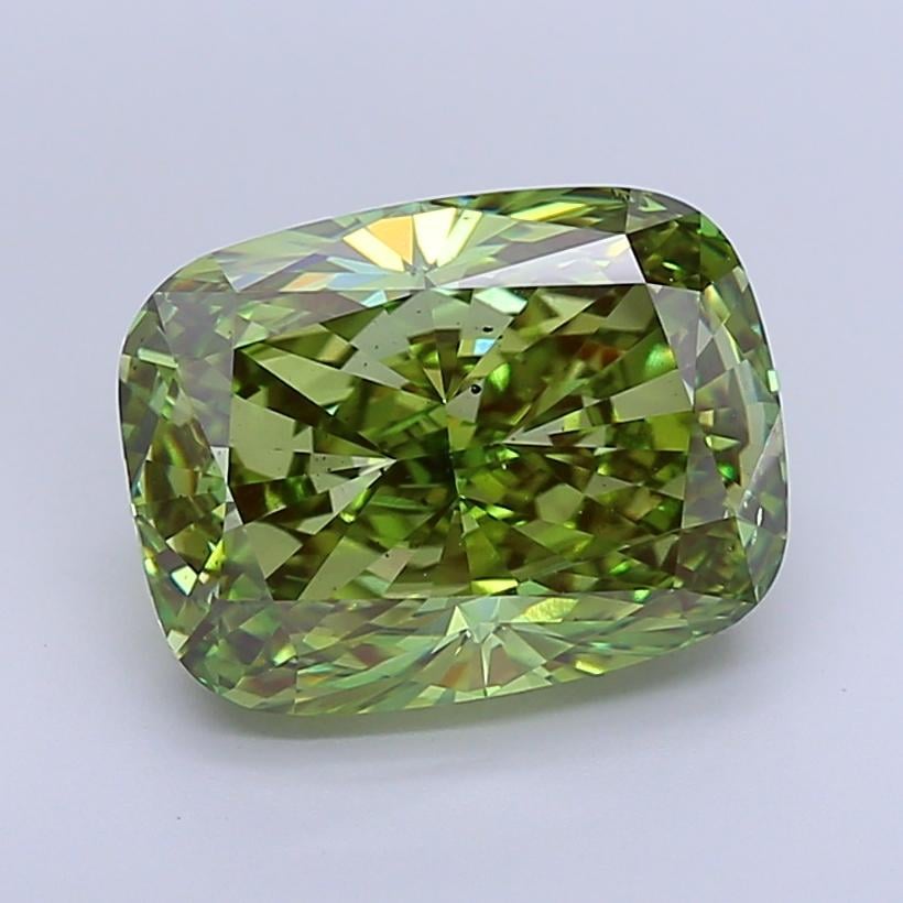 7.02 Ct. Fancy Vivid  Green Cushion Lab Grown Diamond