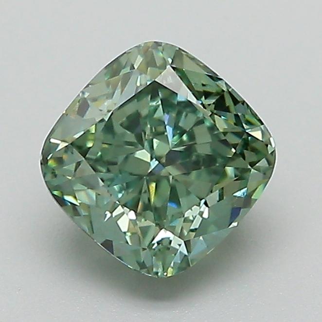 1.32 Ct. Fancy Vivid Green Cushion Lab Grown Diamond
