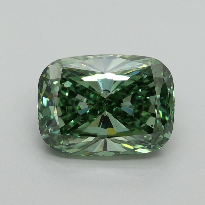 3.13 Ct. Fancy Vivid Green Cushion Lab Grown Diamond