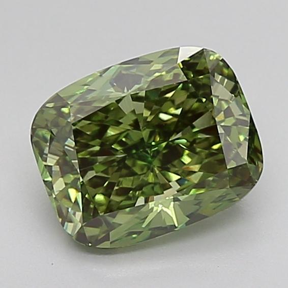 2.57 Ct. Fancy Vivid Green Cushion Lab Grown Diamond