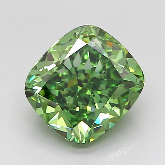2.10 Ct. Fancy Vivid Green Cushion Lab Grown Diamond