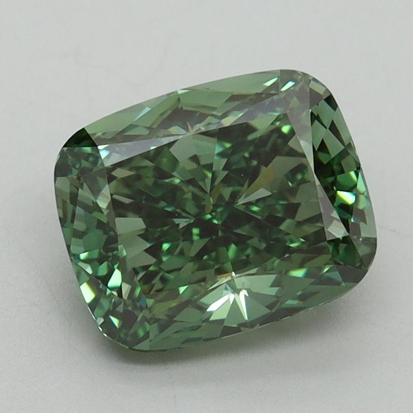 2.51 Ct. Fancy Vivid Green Cushion Lab Grown Diamond