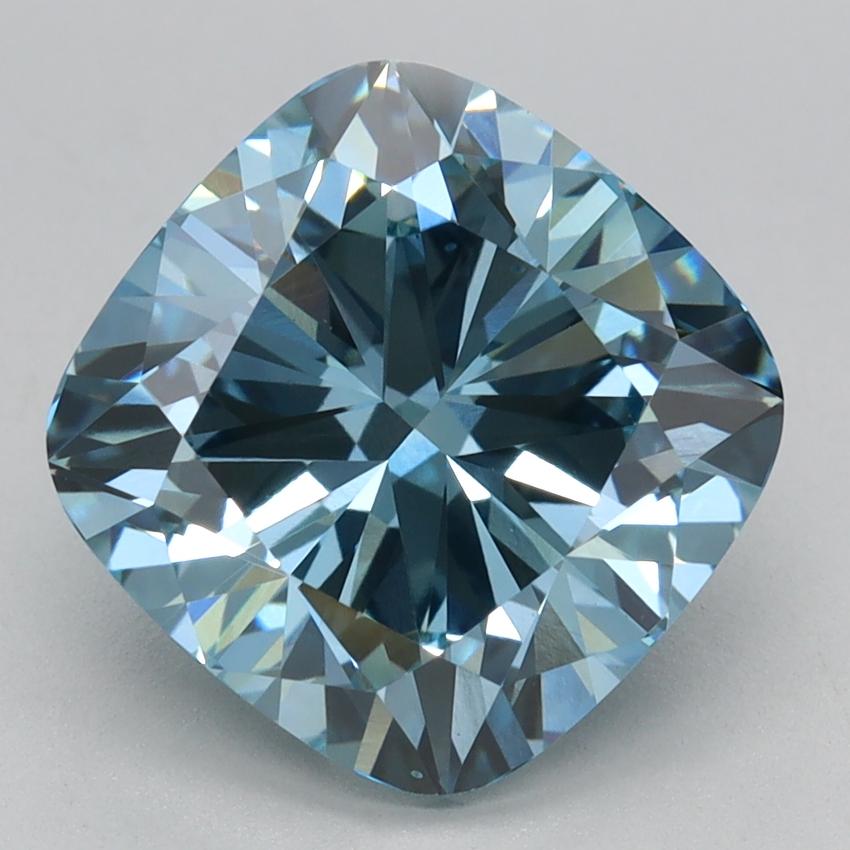 3.37 Ct. Fancy Vivid Greenish Blue Cushion Lab Grown Diamond