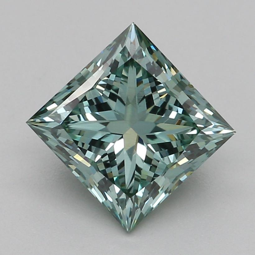 1.08 Ct. Fancy Vivid Bluish Green Princess Lab Grown Diamond