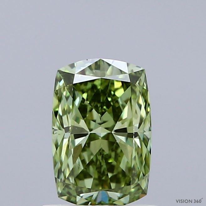 1.02 Ct. Fancy Vivid  Green Cushion Lab Grown Diamond