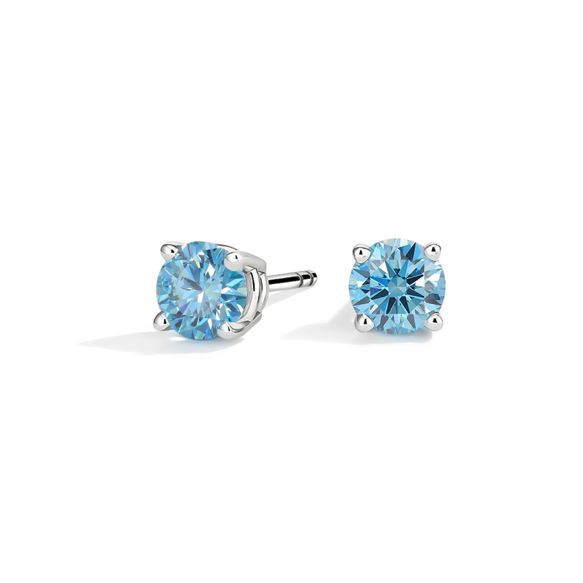 Blue Diamond Created Square Round Halo Stud Earrings 14k White Gold Plated HOT 