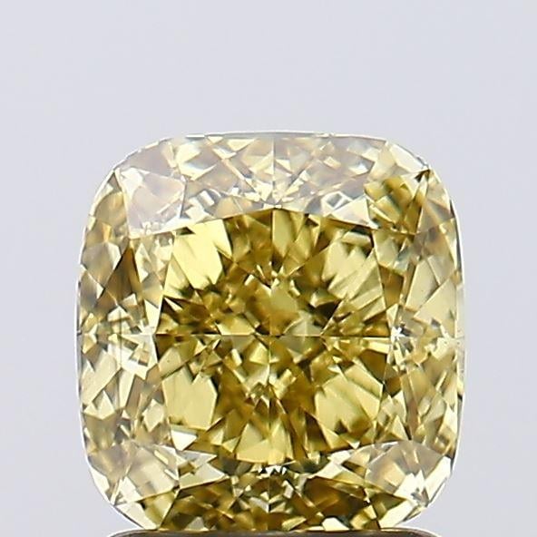 1.61 Ct. Fancy Vivid Greyish Yellow Cushion Lab Grown Diamond