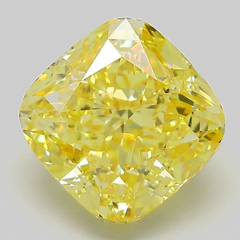 4.07 Ct. Fancy Vivid Yellow Cushion Lab Grown Diamond