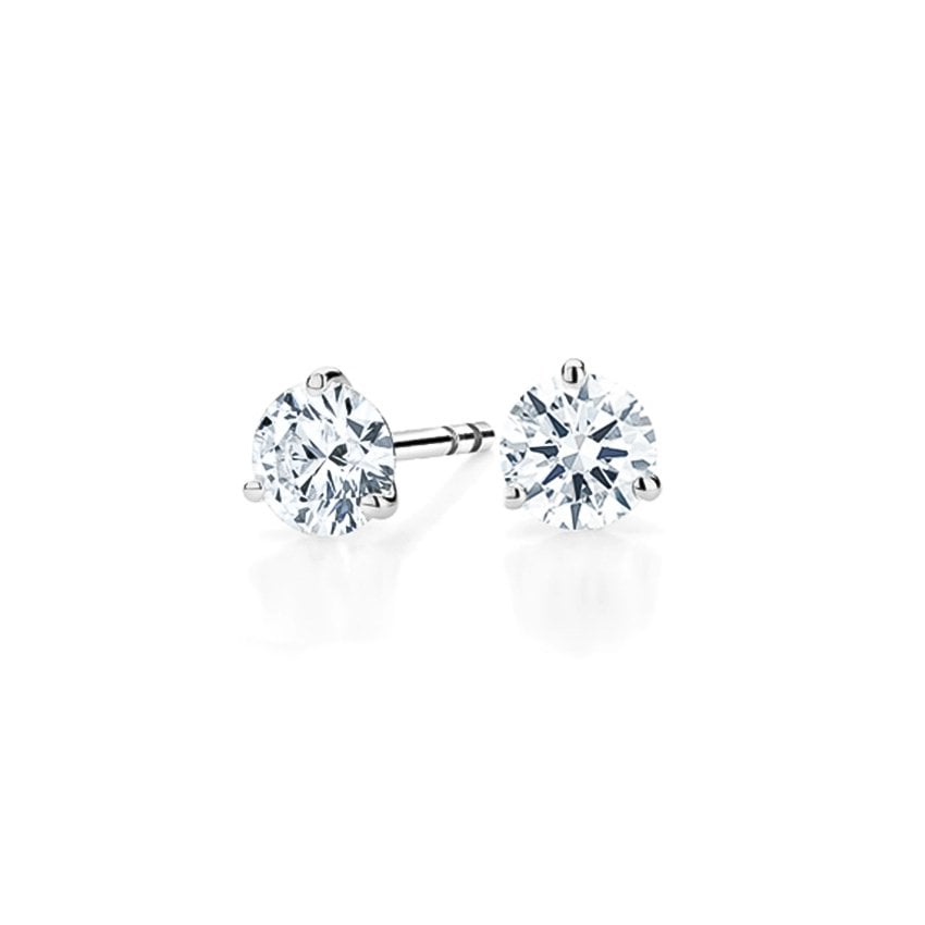 Platinum Three-prong Martini Round Diamond Stud Earrings, top view