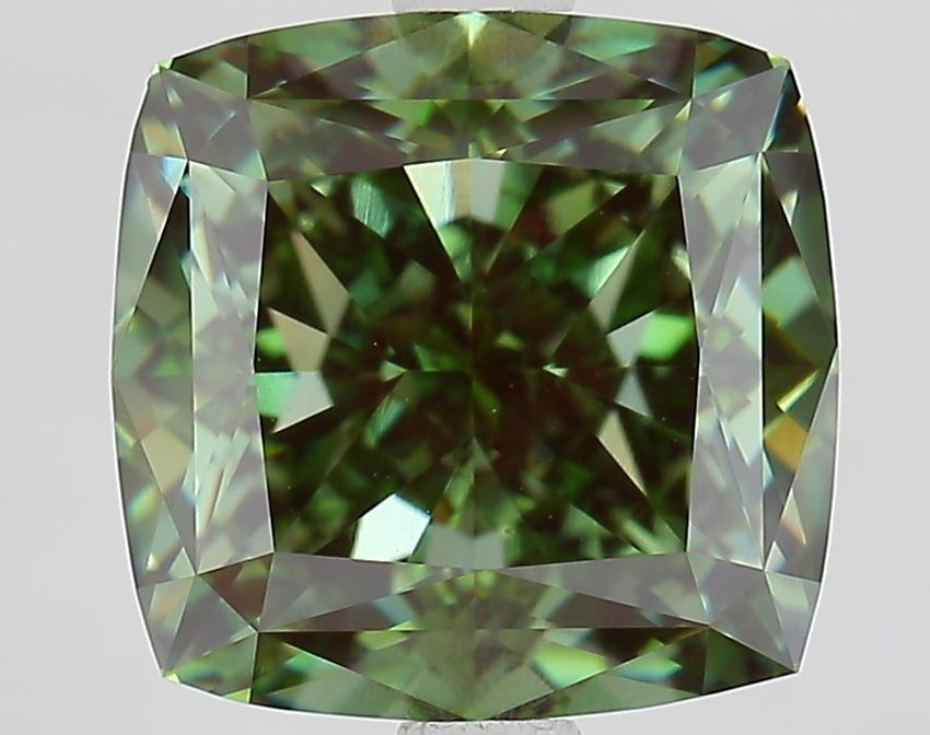 4.03 Ct. Fancy Vivid Green Cushion Lab Grown Diamond