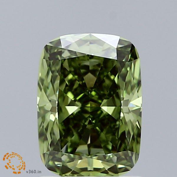 1.51 Ct. Fancy Vivid  Green Cushion Lab Grown Diamond