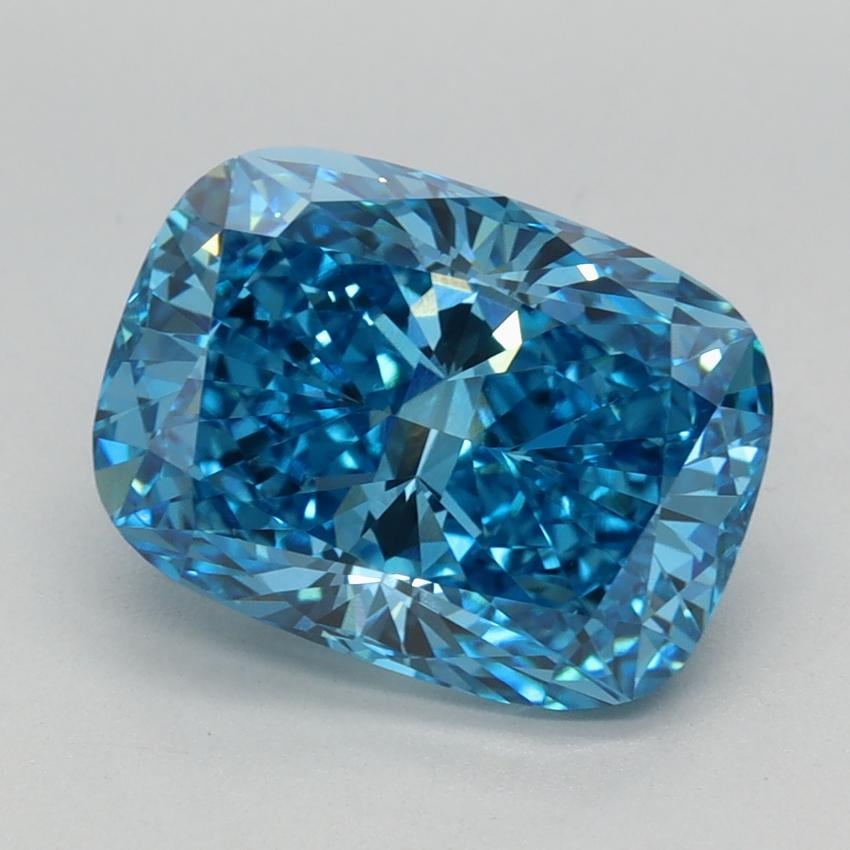 3.09 Ct. Fancy Vivid Blue Cushion Lab Grown Diamond
