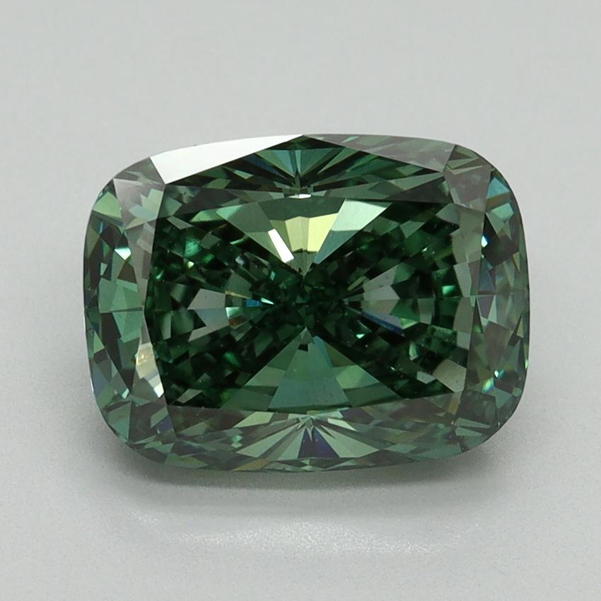 3.17 Ct. Fancy Vivid Green Cushion Lab Grown Diamond