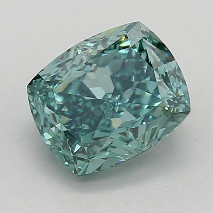 3.24 Ct. Fancy Vivid Bluish Green Cushion Lab Grown Diamond