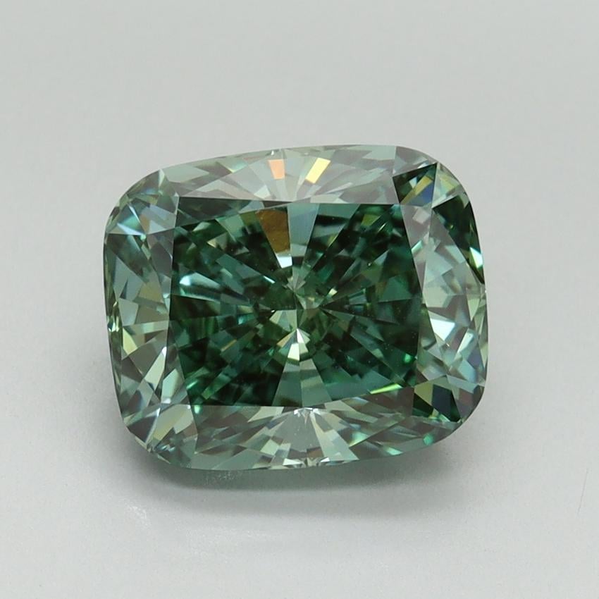 3.00 Ct. Fancy Vivid Green Cushion Lab Grown Diamond
