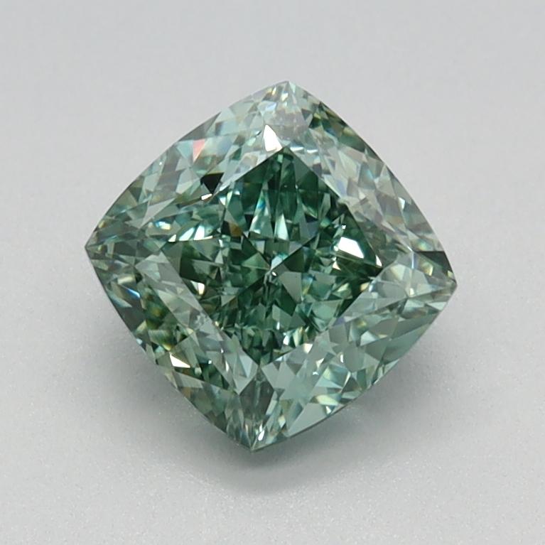 1.07 Ct. Fancy Vivid Green Cushion Lab Grown Diamond