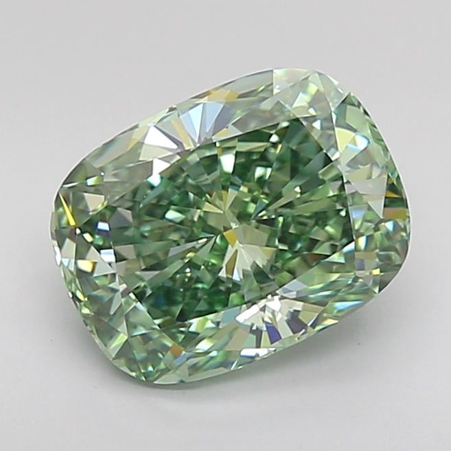 2.22 Ct. Fancy Vivid Green Cushion Lab Grown Diamond