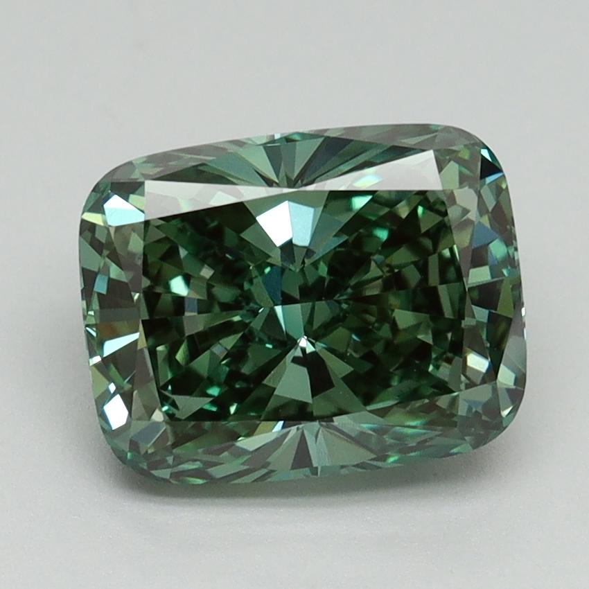 2.51 Ct. Fancy Vivid Green Cushion Lab Grown Diamond