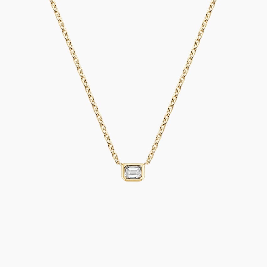 14K Yellow Gold Emerald Cut Lab Diamond Bezel Solitaire Pendant (1/10 ct. tw.)