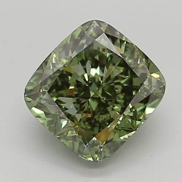 2.56 Ct. Fancy Vivid  Green Cushion Lab Grown Diamond