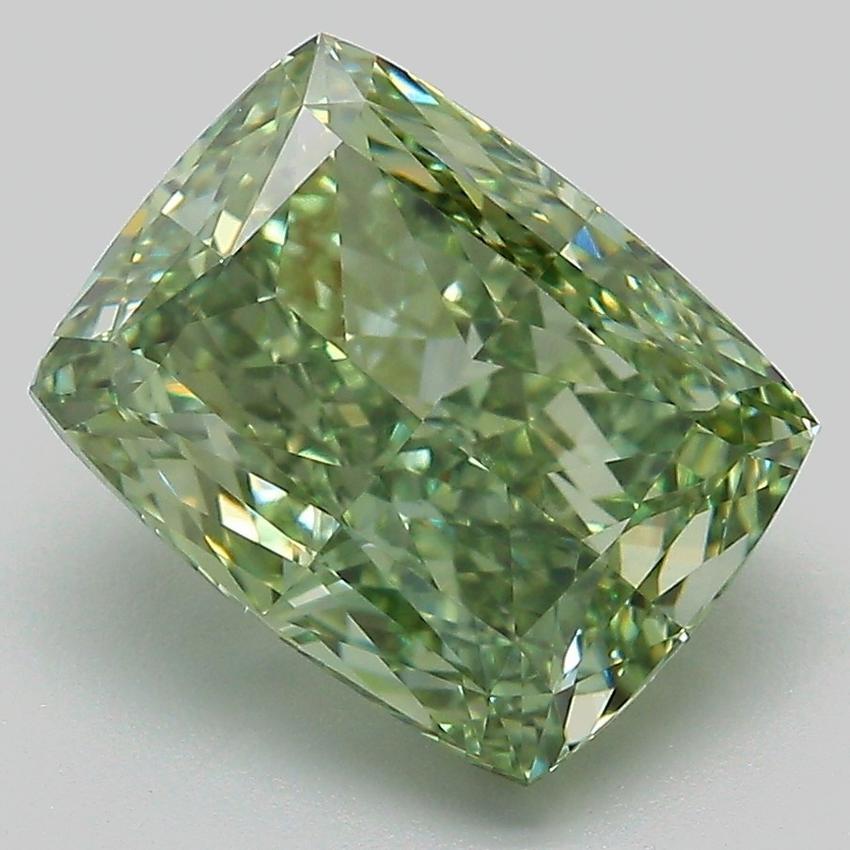 4.31 Ct. Fancy Vivid Green Cushion Lab Grown Diamond