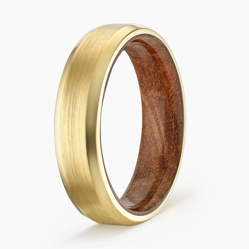 18K Yellow Gold Maple Burl Wood Satin Finish 6mm Wedding Ring