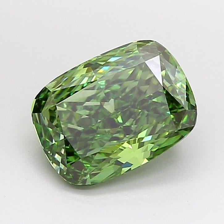 2.51 Ct. Fancy Vivid  Green Cushion Lab Grown Diamond