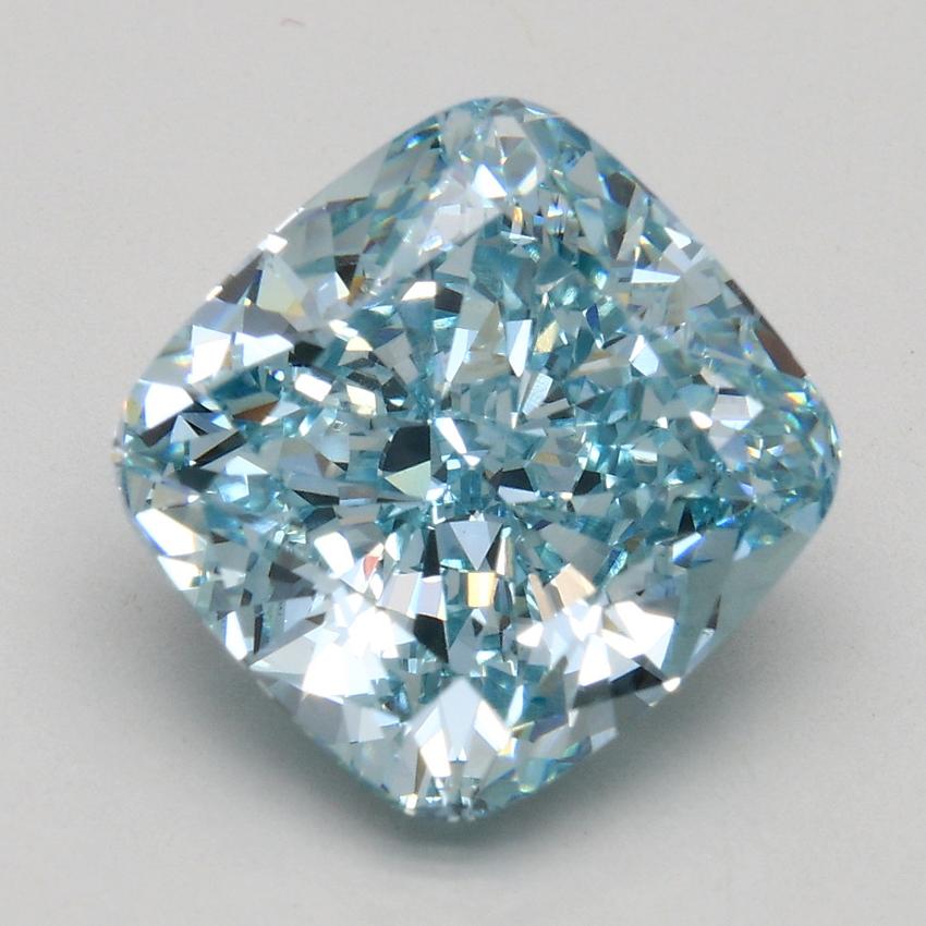4.05 Ct. Fancy Intense Greenish Blue Cushion Lab Grown Diamond