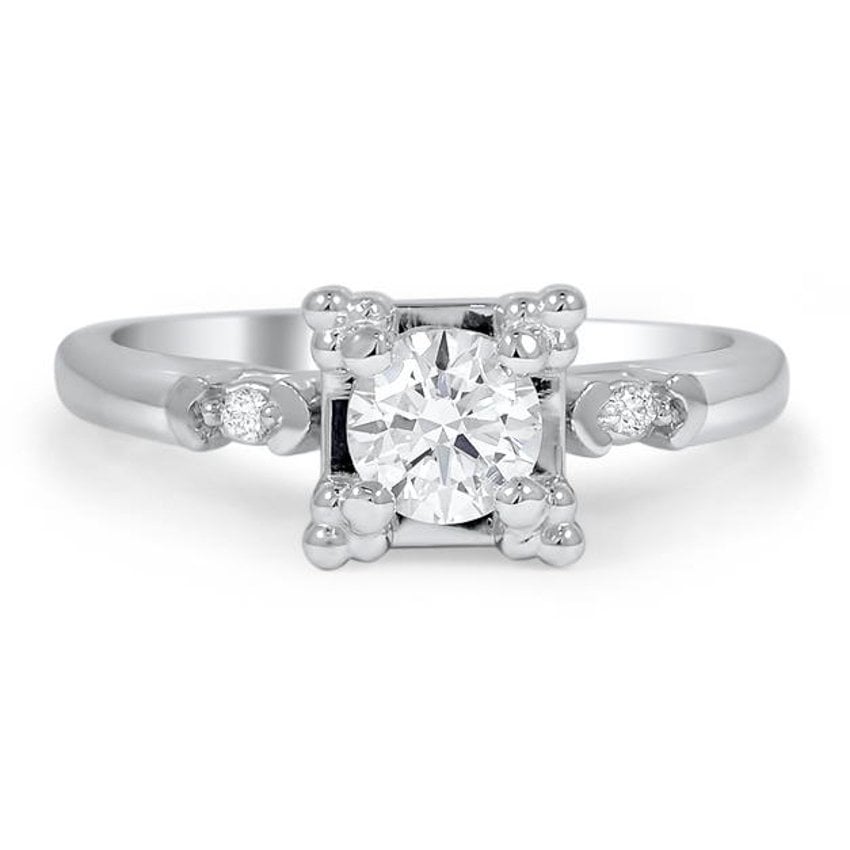 Custom Retro Inspired Diamond Ring with Accent Bead Prongs