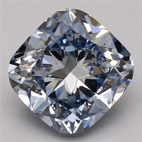 5.30 Ct. Fancy Vivid Blue Cushion Lab Grown Diamond