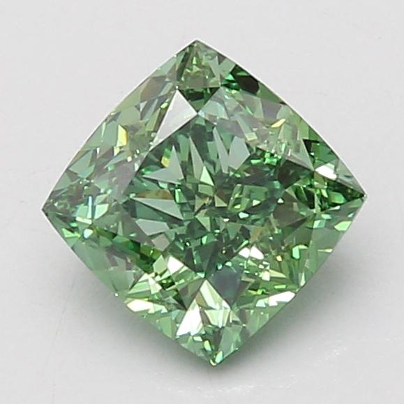 1.59 Ct. Fancy Vivid Green Cushion Lab Grown Diamond