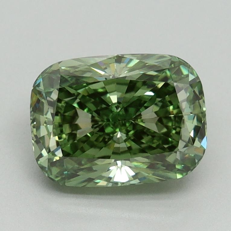 1.58 Ct. Fancy Vivid Green Cushion Lab Grown Diamond