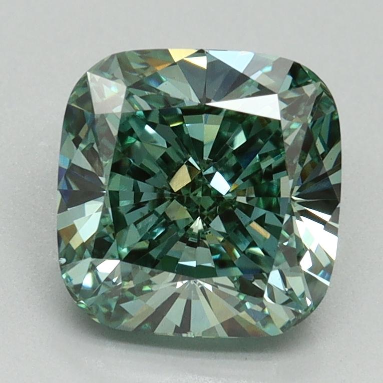 2.35 Ct. Fancy Vivid Green Cushion Lab Grown Diamond