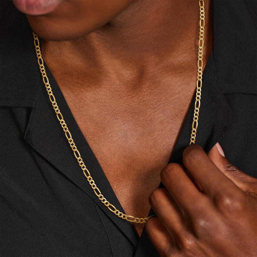 Ari 24 in. Beveled Figaro Chain Necklace in 14K Yellow Gold