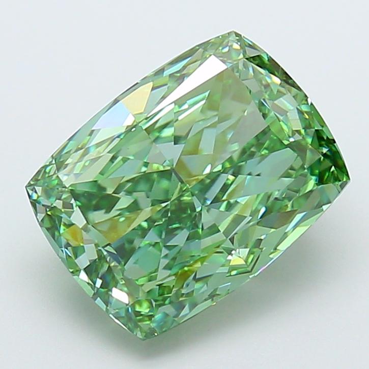 5.54 Ct. Fancy Vivid New_Mst Green Cushion Lab Grown Diamond