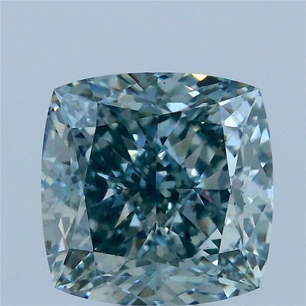 3.05 Ct. Fancy Intense Bluish Green Cushion Lab Grown Diamond