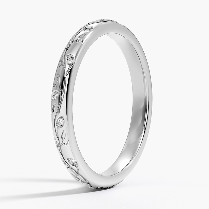 18K White Gold Verdure Engraved Diamond Ring