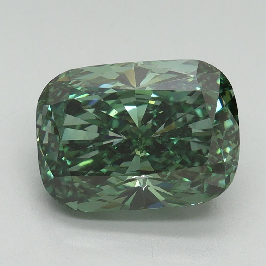 3.02 Ct. Fancy Vivid Green Cushion Lab Grown Diamond