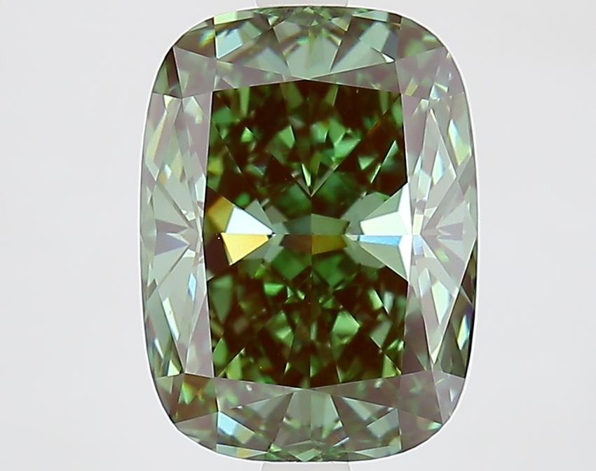 3.51 Ct. Fancy Vivid Green Cushion Lab Grown Diamond