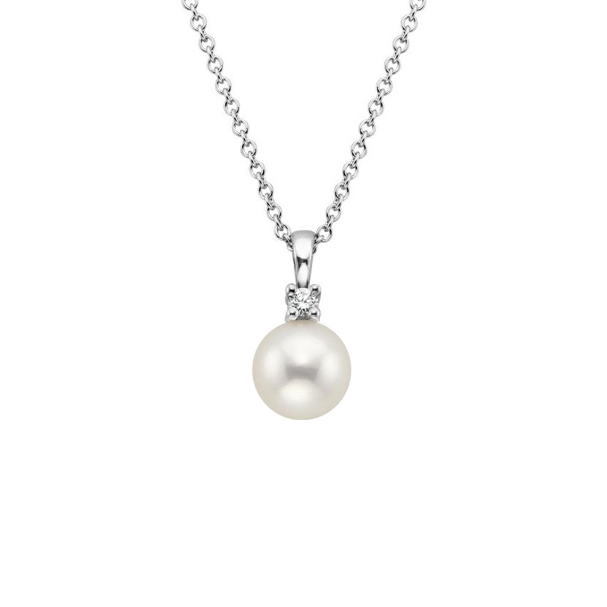 18K White Gold Premium Akoya Cultured Pearl and Diamond Pendant (8mm)