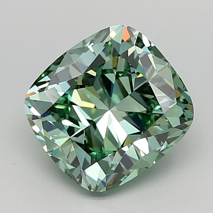 4.05 Ct. Fancy Vivid Green Cushion Lab Grown Diamond
