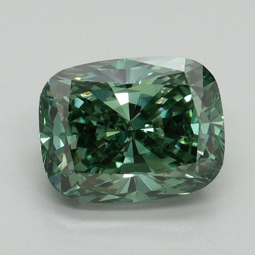 2.99 Ct. Fancy Vivid Pacific Green Cushion Lab Grown Diamond