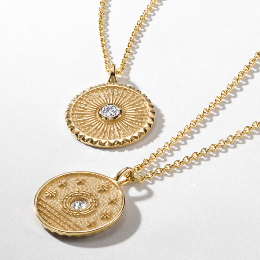 14K Yellow Gold Sun Lab Diamond Medallion Necklace (1/4 ct. tw.)