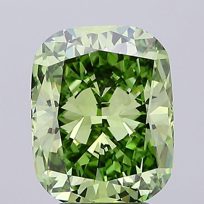 3.30 Ct. Fancy Vivid Green Cushion Lab Grown Diamond