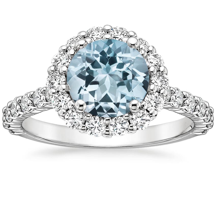 Aquamarine Lotus Flower Diamond Ring with Side Stones (3/4 ct. tw.) in ...