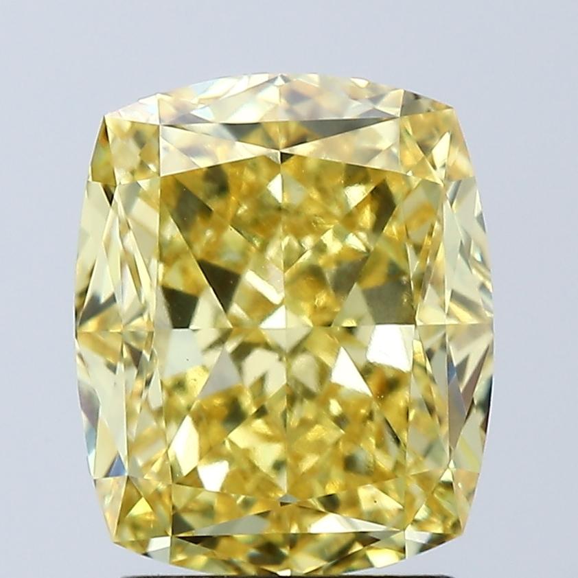 3.03 Ct. Fancy Vivid Yellow Cushion Lab Grown Diamond
