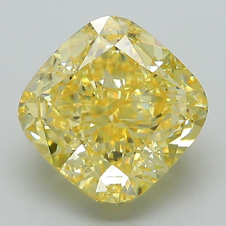 3.10 Ct. Fancy Vivid Yellow Cushion Lab Grown Diamond